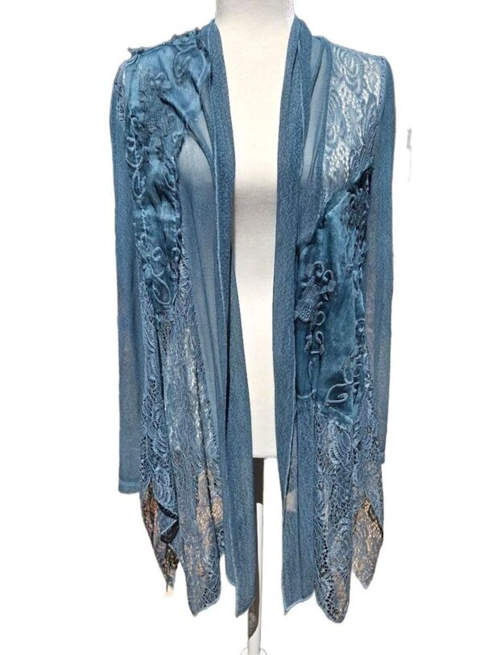 Vintage Twee Artsy Boho Fairy Grunge Floral Lace Cascading Draped Cardigan S